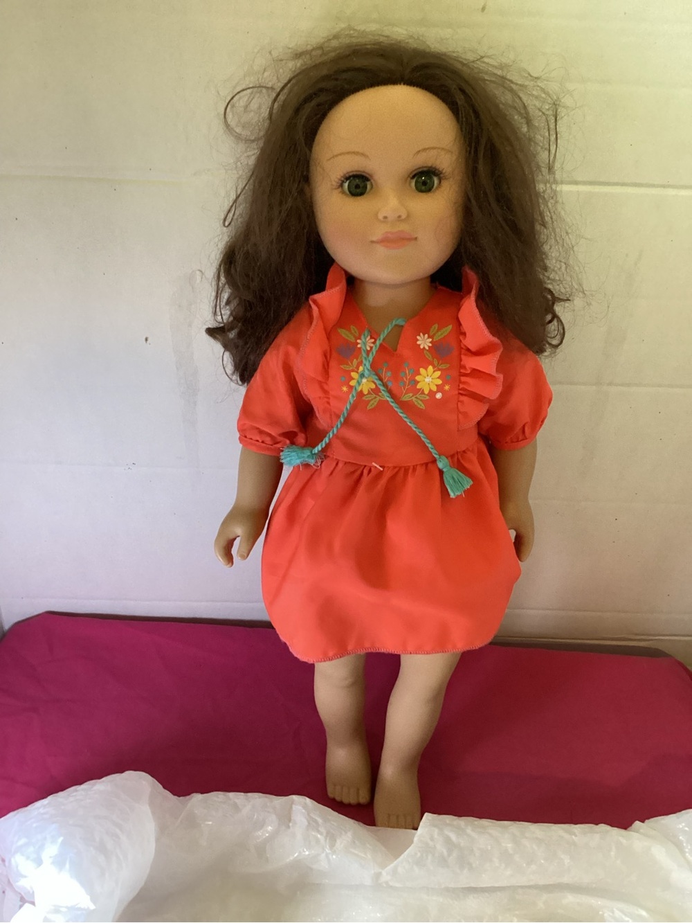 567-18 Inch My Life As a Poseable Doll W/Brown Hair & Green Eyes in Coral Dress